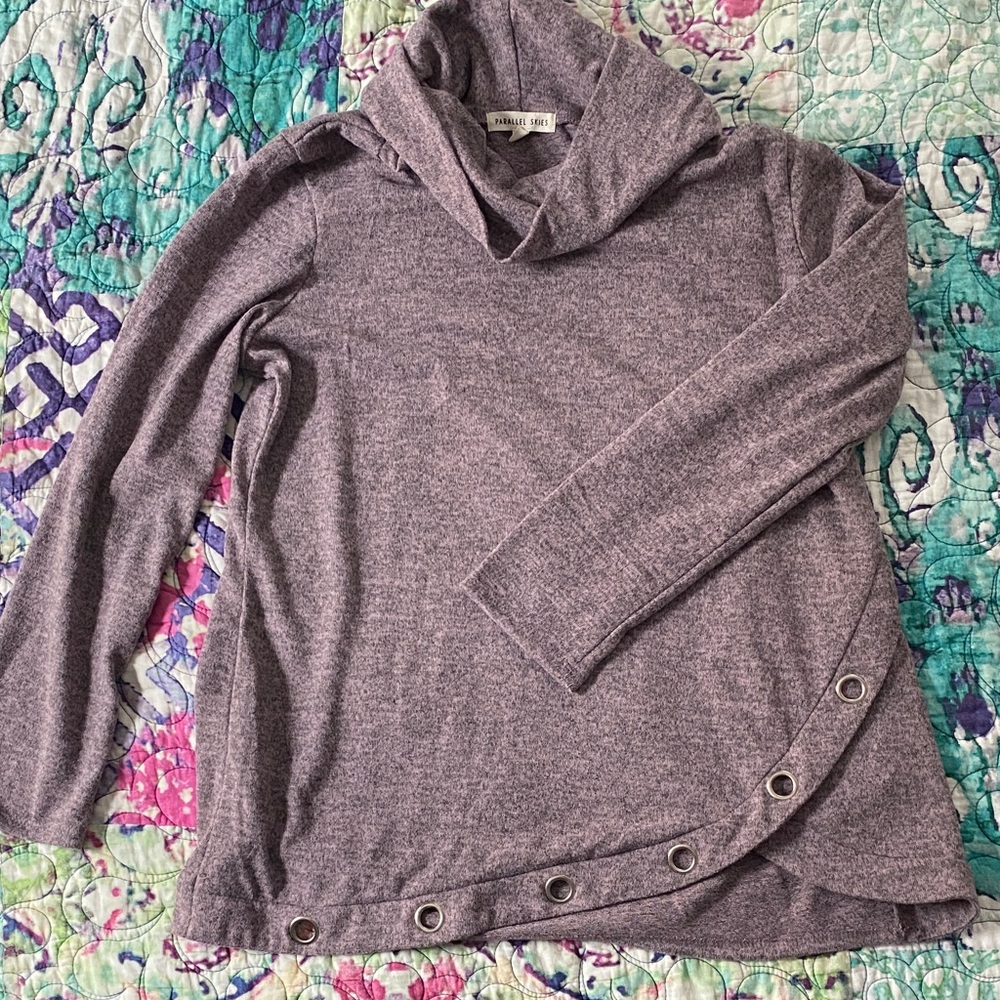 Lavender Cowl Neck Sweater with Button Detail